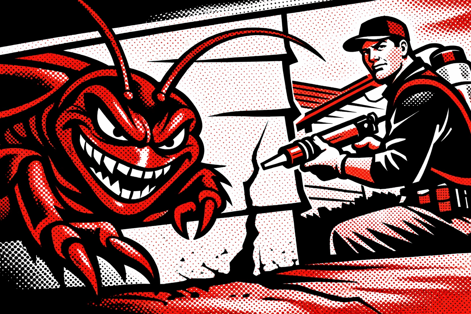 Pest control technician sealing foundation cracks in a Jasper home to block cockroach entry points.