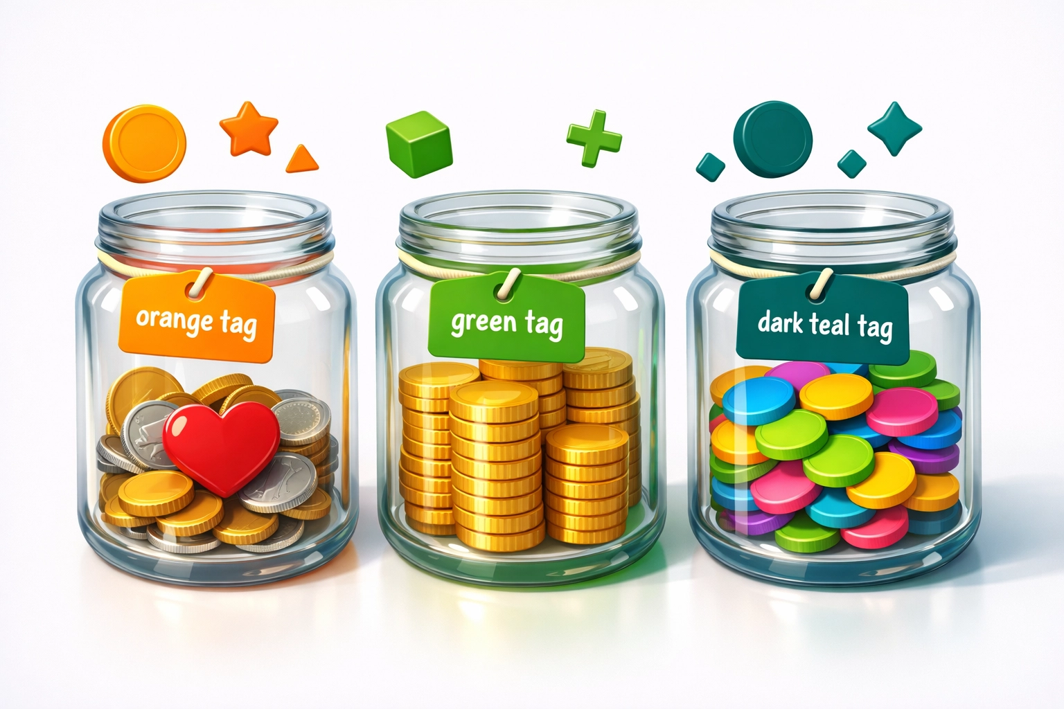 Three jars showing give-save-spend method for teaching kids biblical money management