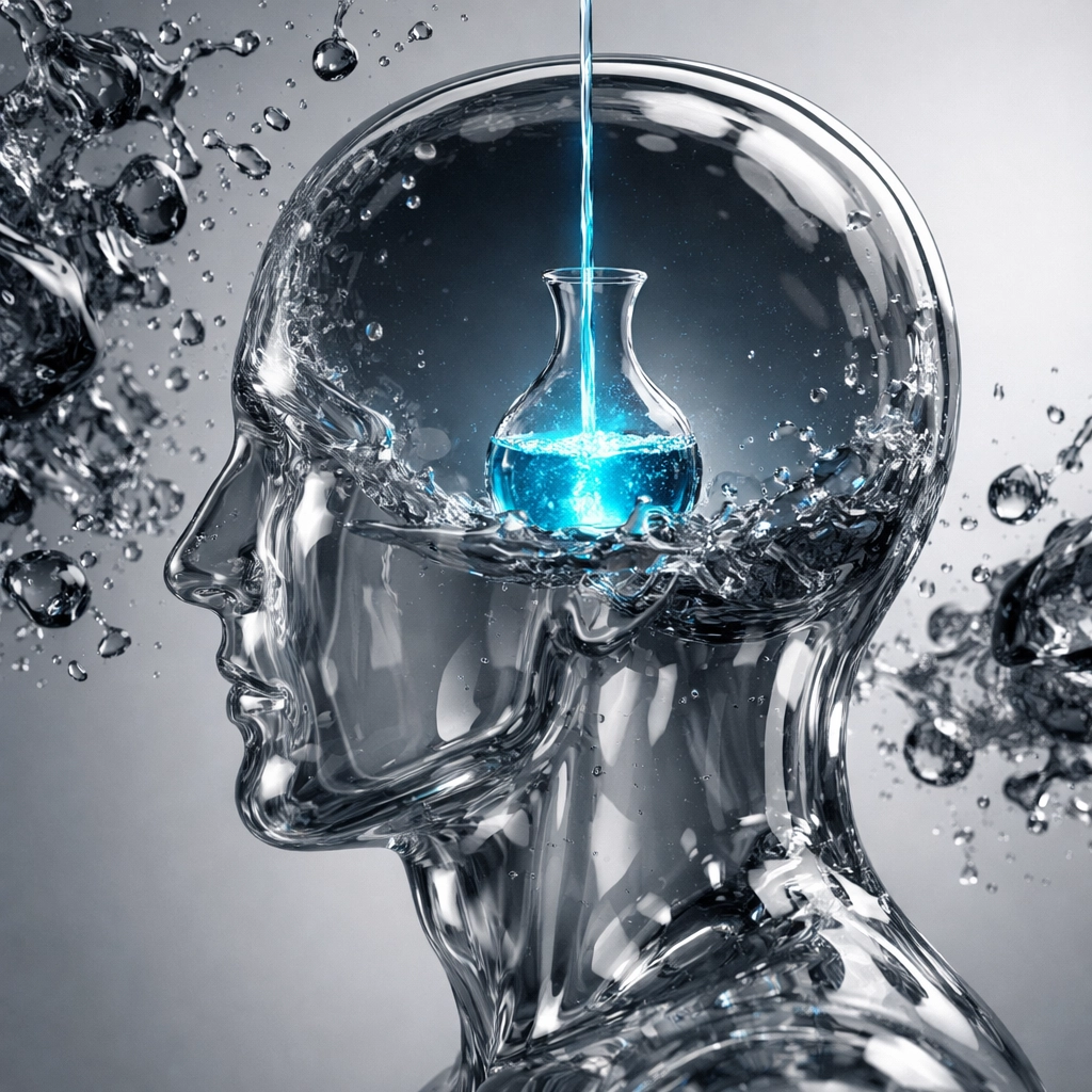A glass head filling with liquid to illustrate managing cognitive load through microlearning.