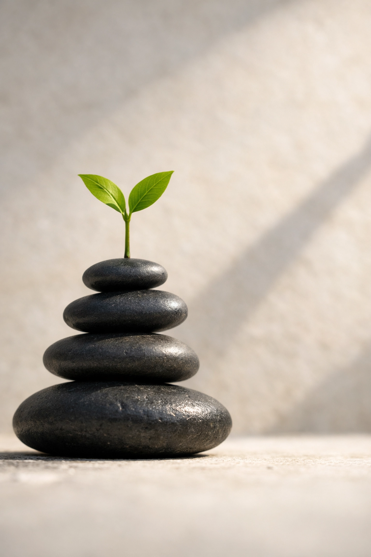 A green sapling growing from stacked stones symbolizing a solid brand foundation and sustainable business growth.