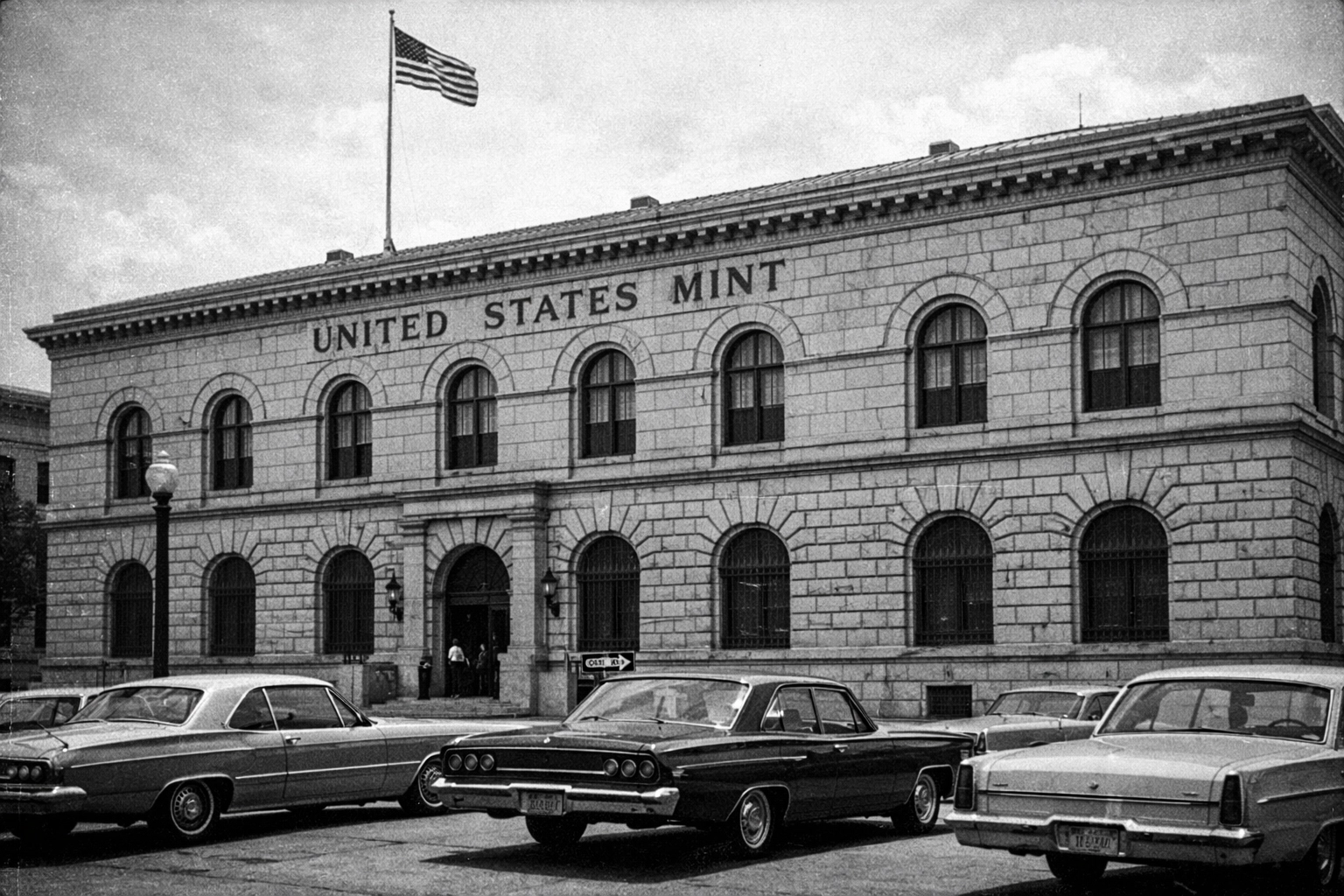 Historical view of the Denver Mint building, site of the rare 1964-D Peace Dollar mintage.