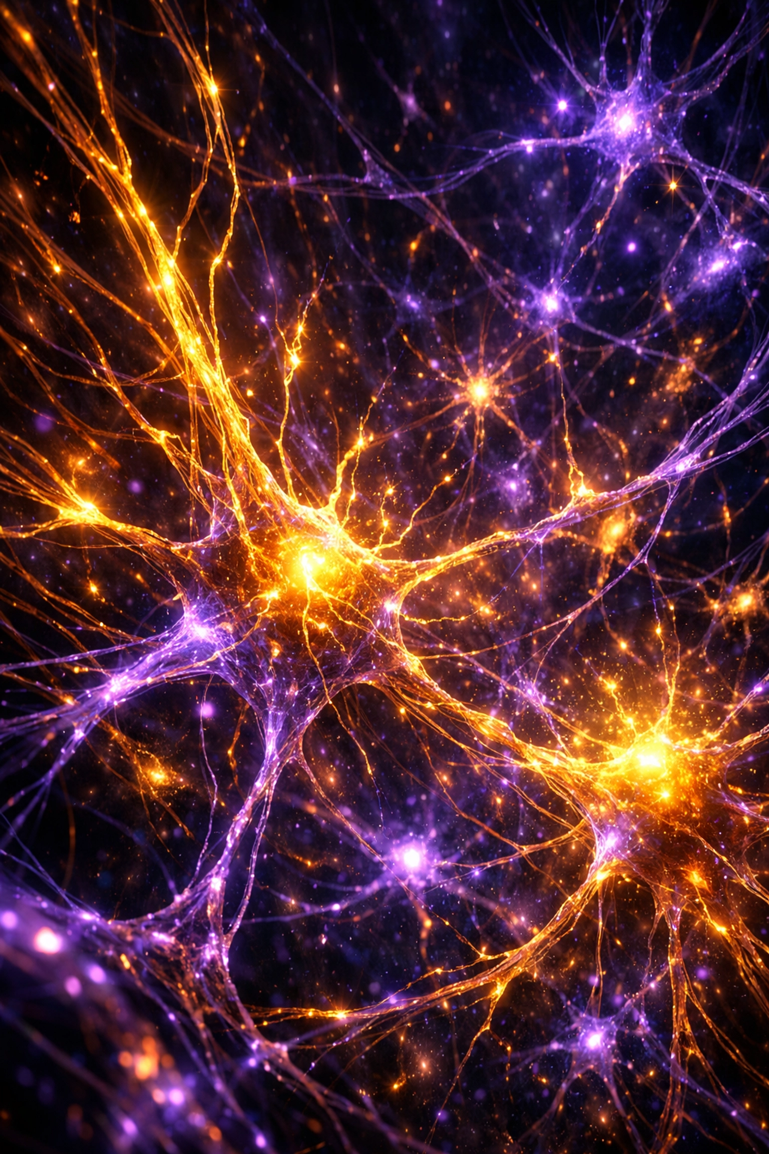 Abstract glowing neural network representing a high-energy nervous system stress response.