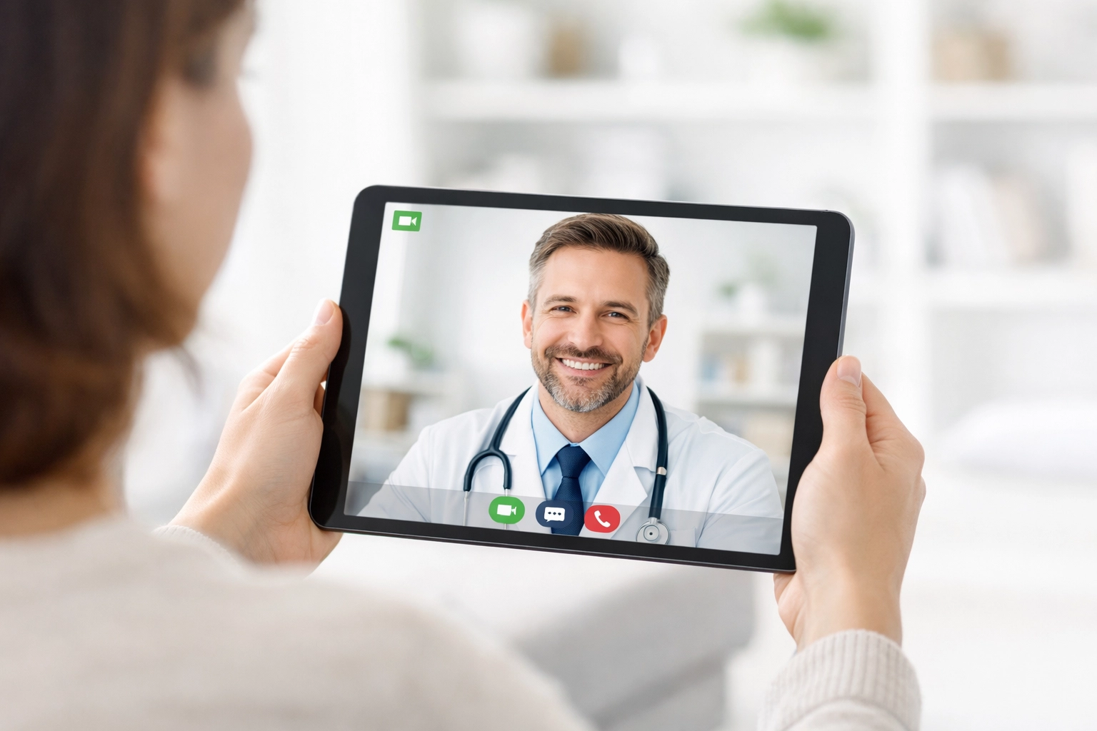 A patient participating in a virtual weight loss telehealth consultation with a licensed medical provider.