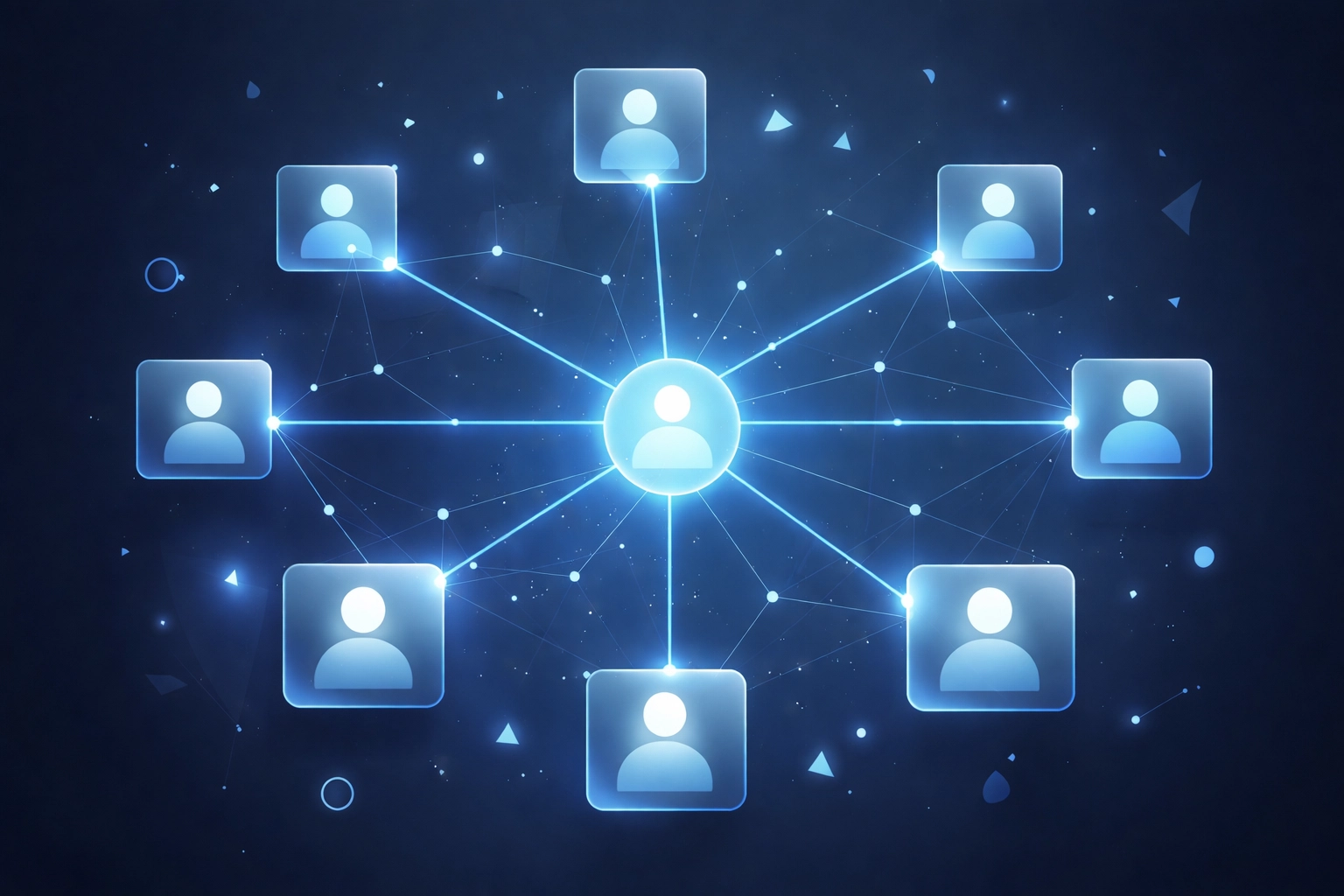 Network of interconnected user profiles illustrating lookalike competitor discovery for audience analysis