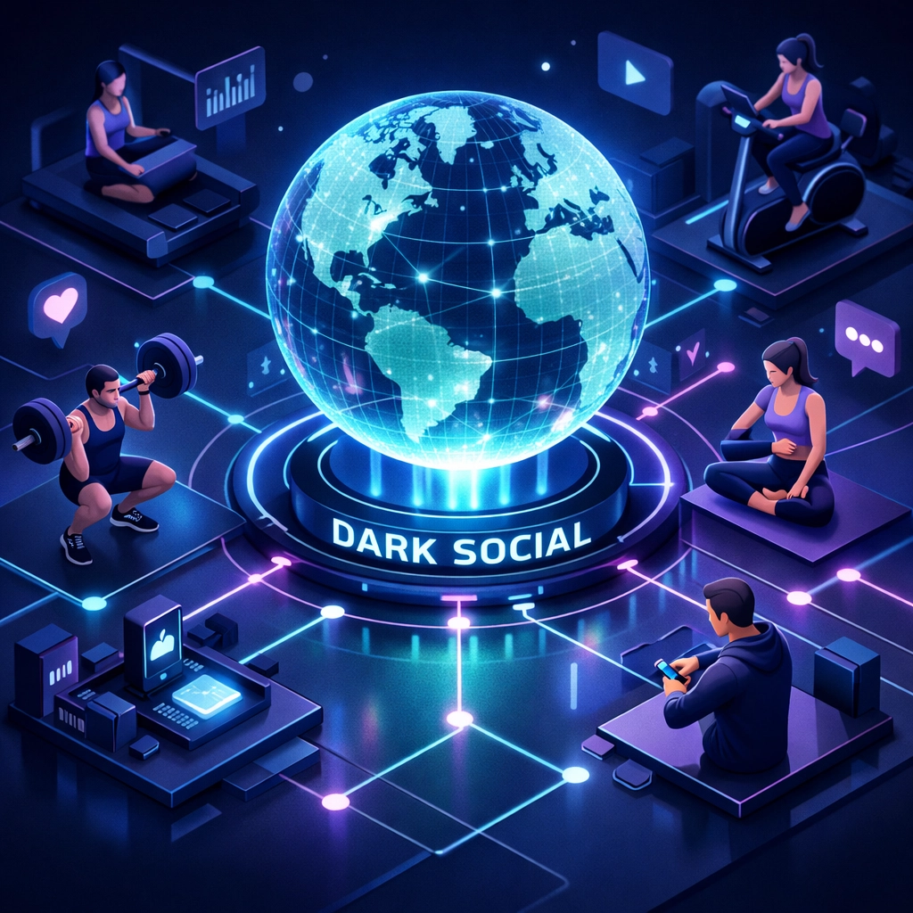 A digital network of diverse people connected through a global fitness community and online challenges.