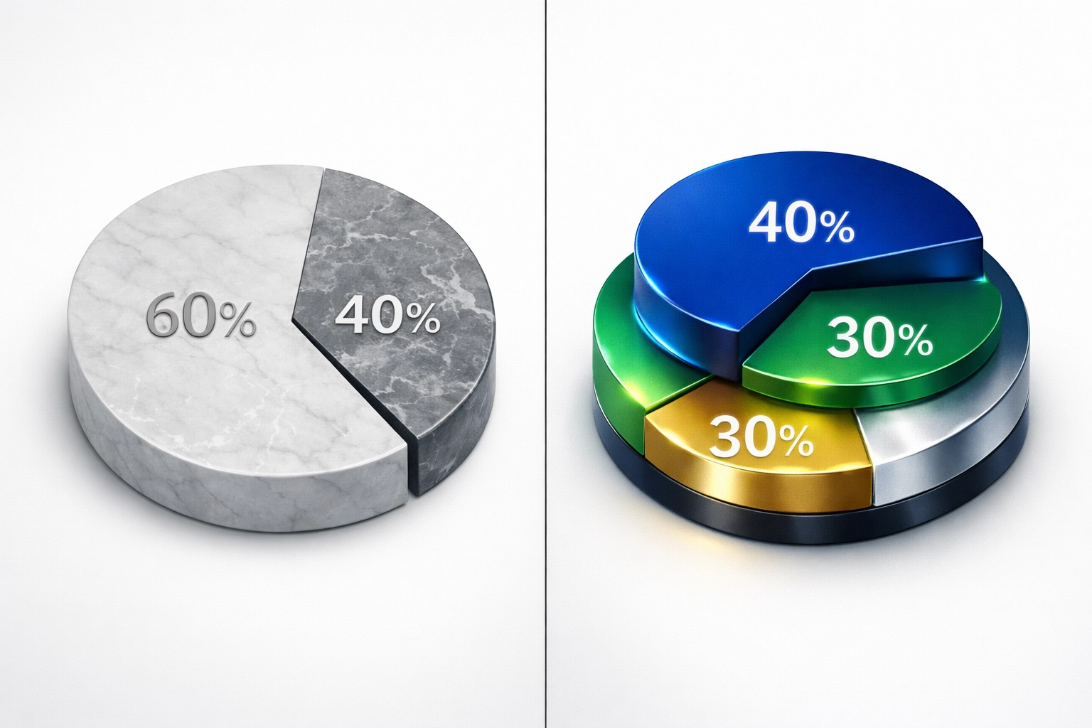 Comparison of traditional 60/40 portfolio versus modern 40/30/30 alternative asset allocation model