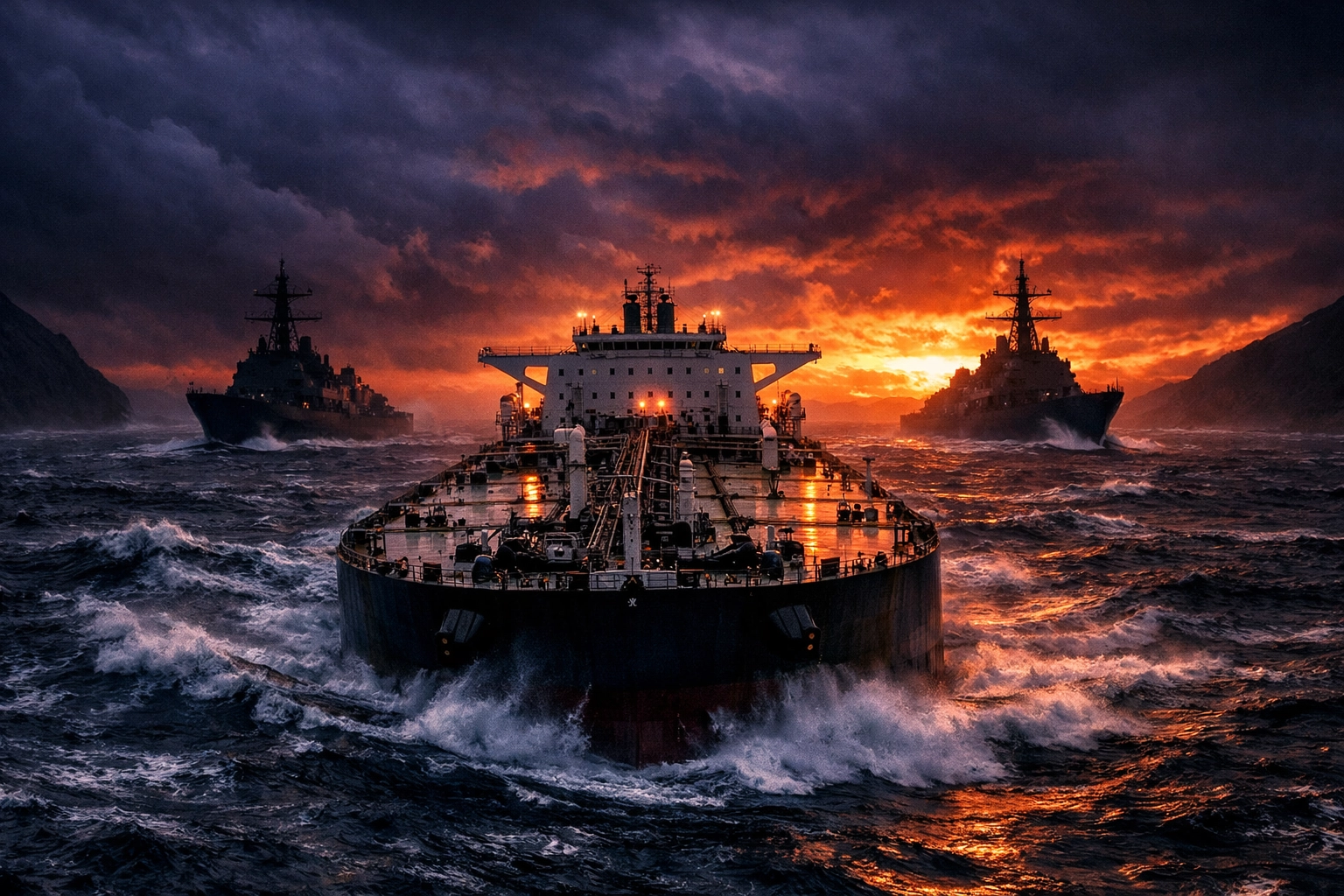 Oil tanker navigating a blockade in the Strait of Hormuz affecting the stock market today.