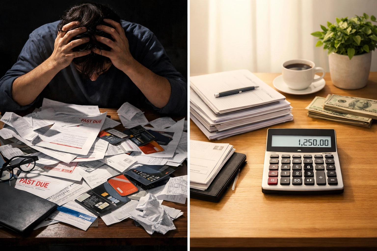 Organized mortgage paperwork and documents versus cluttered desk showing proper preparation