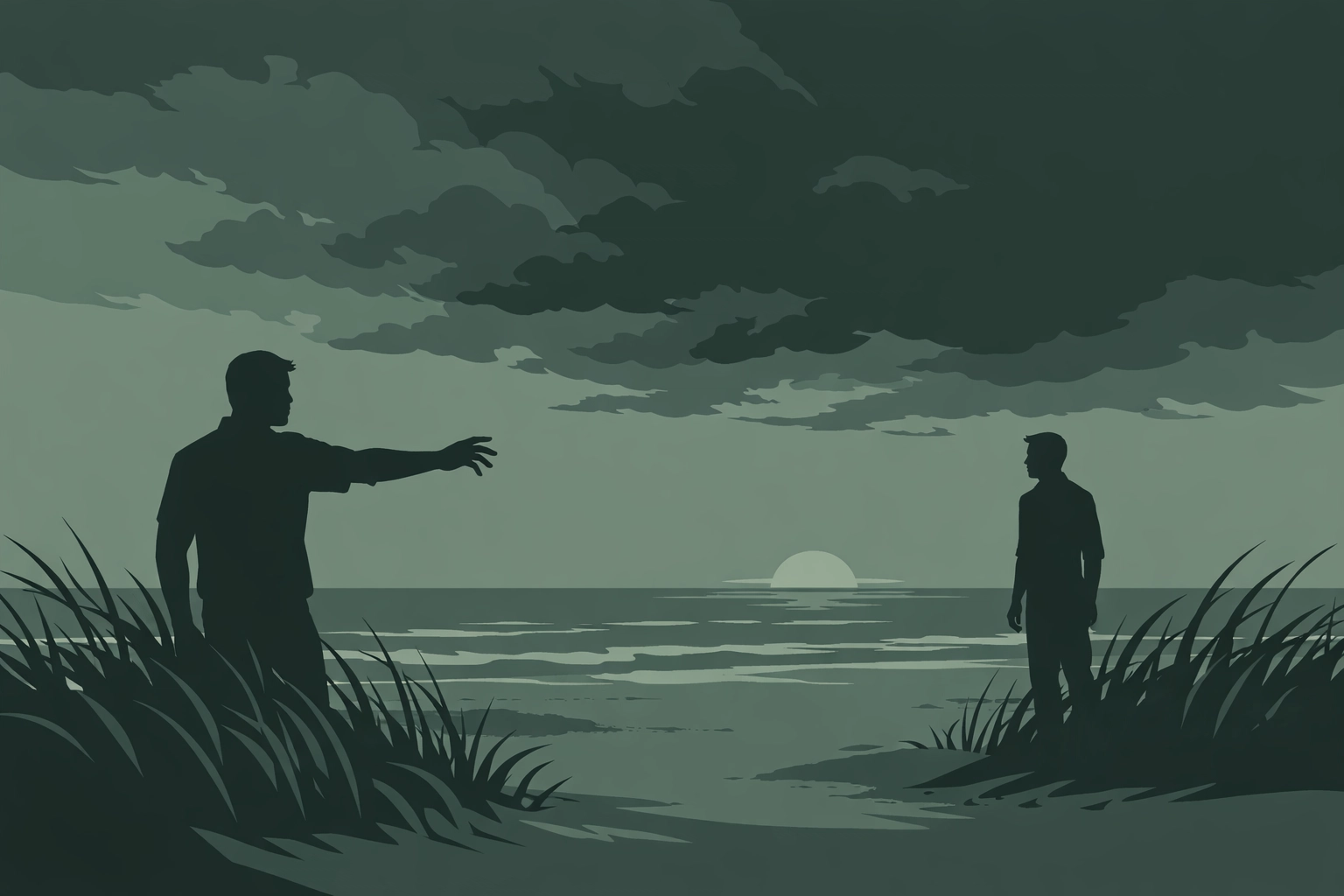 Two men separated on stormy beach - gay thriller summer romance turns deadly in The Last Breath of Summer