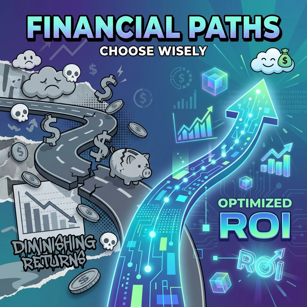 Diverging paths represent cost analysis between PPC and predictive real estate listing lead strategies