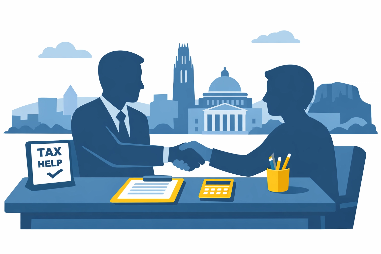 New Haven tax professional helping a small business owner with personalized tax preparation services.