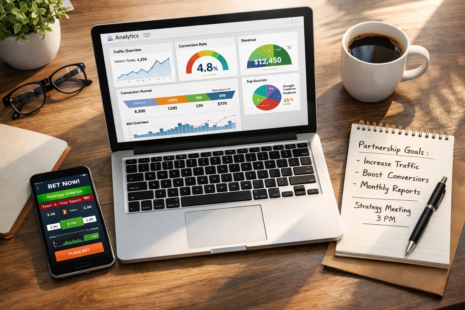 Sports betting affiliate marketing analytics dashboard tracking conversions and performance metrics