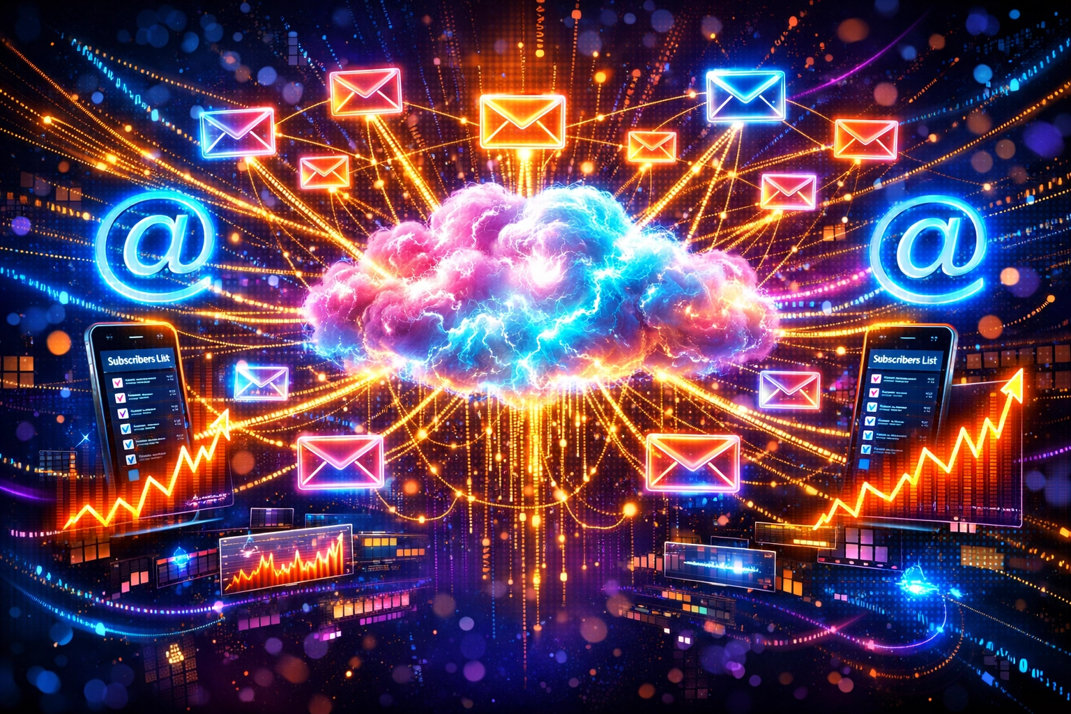 Email list building network showing connected subscriber data and lead magnet automation