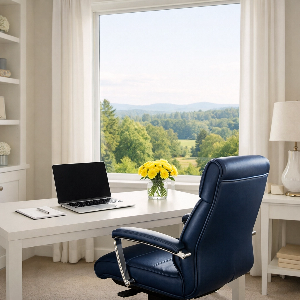 Organized home office with a clean desk after a professional weekly house cleaning service.