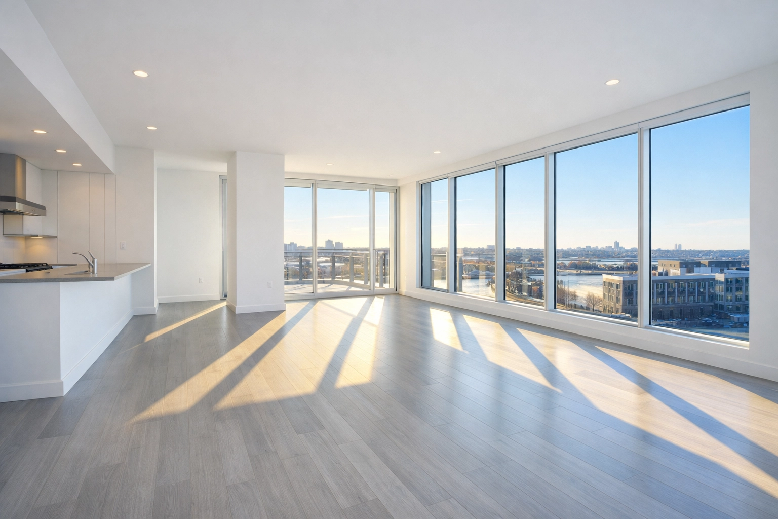 Empty Assembly Row apartment floor after a detailed home cleaning Somerville move-out service.