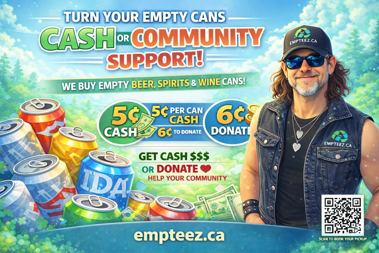 Empteez promotional graphic showing cash rewards