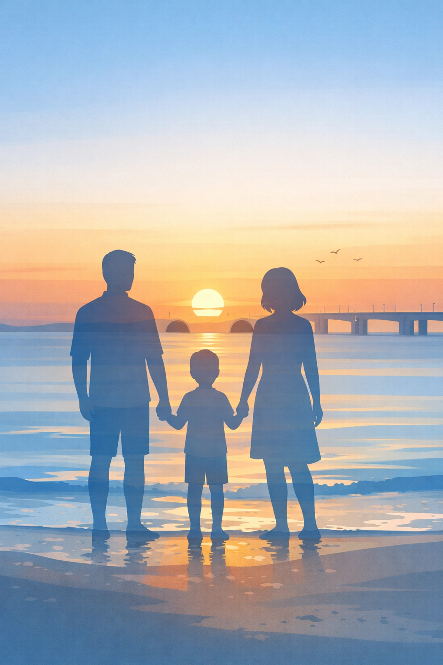 Family together at Hampton Roads beach symbolizing child custody and visitation unity