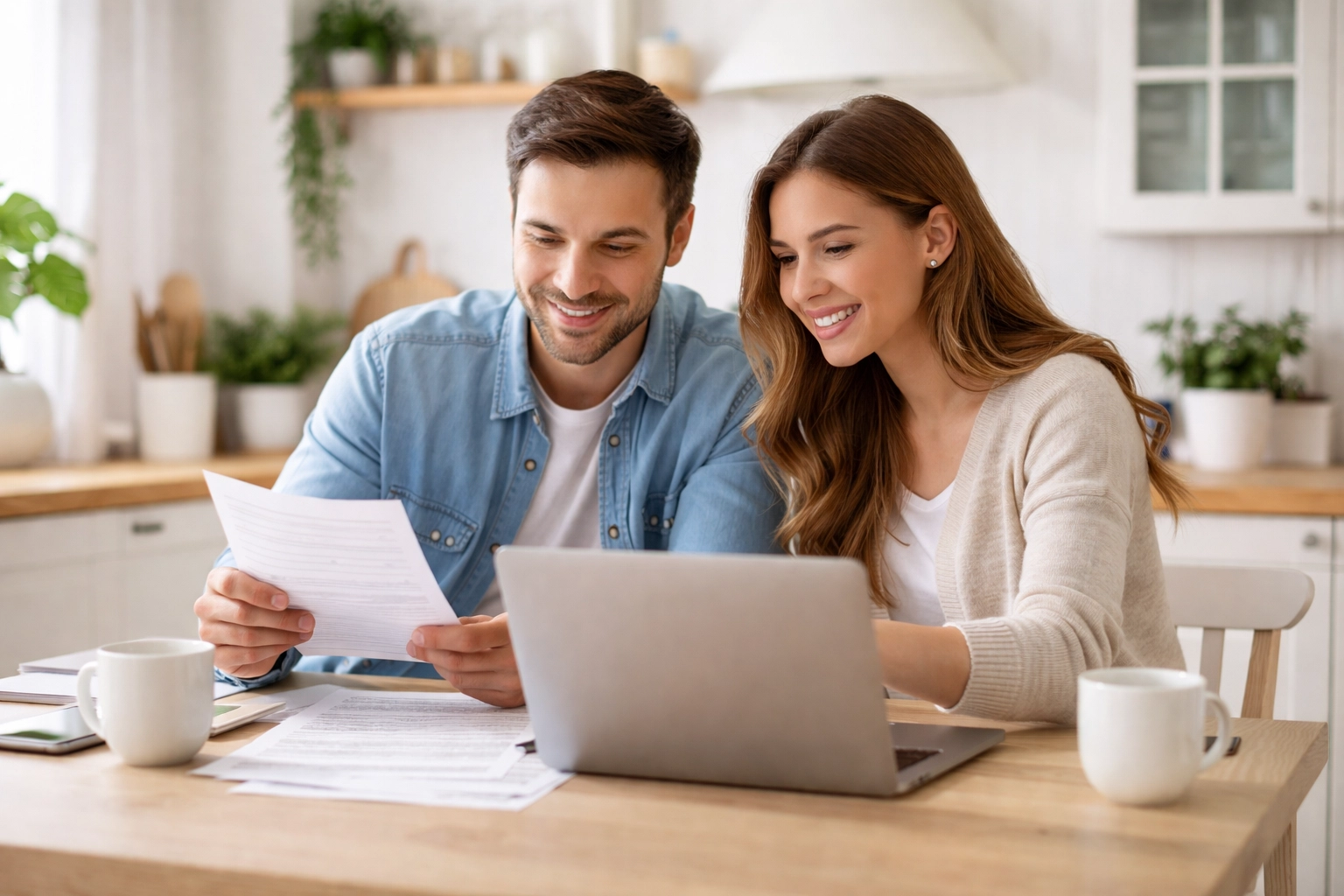 Young couple reviewing rent vs buy options on a laptop in a bright Moorestown home, highlighting decision-making in NJ real estate. Young couple reviewing rent vs buy options on a laptop in a bright Moorestown home, highlighting decision-making in NJ real estate.