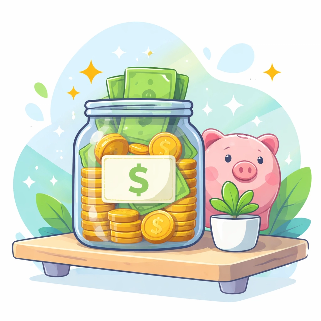 Glass savings jar and piggy bank highlighting the importance of building an emergency fund for young families