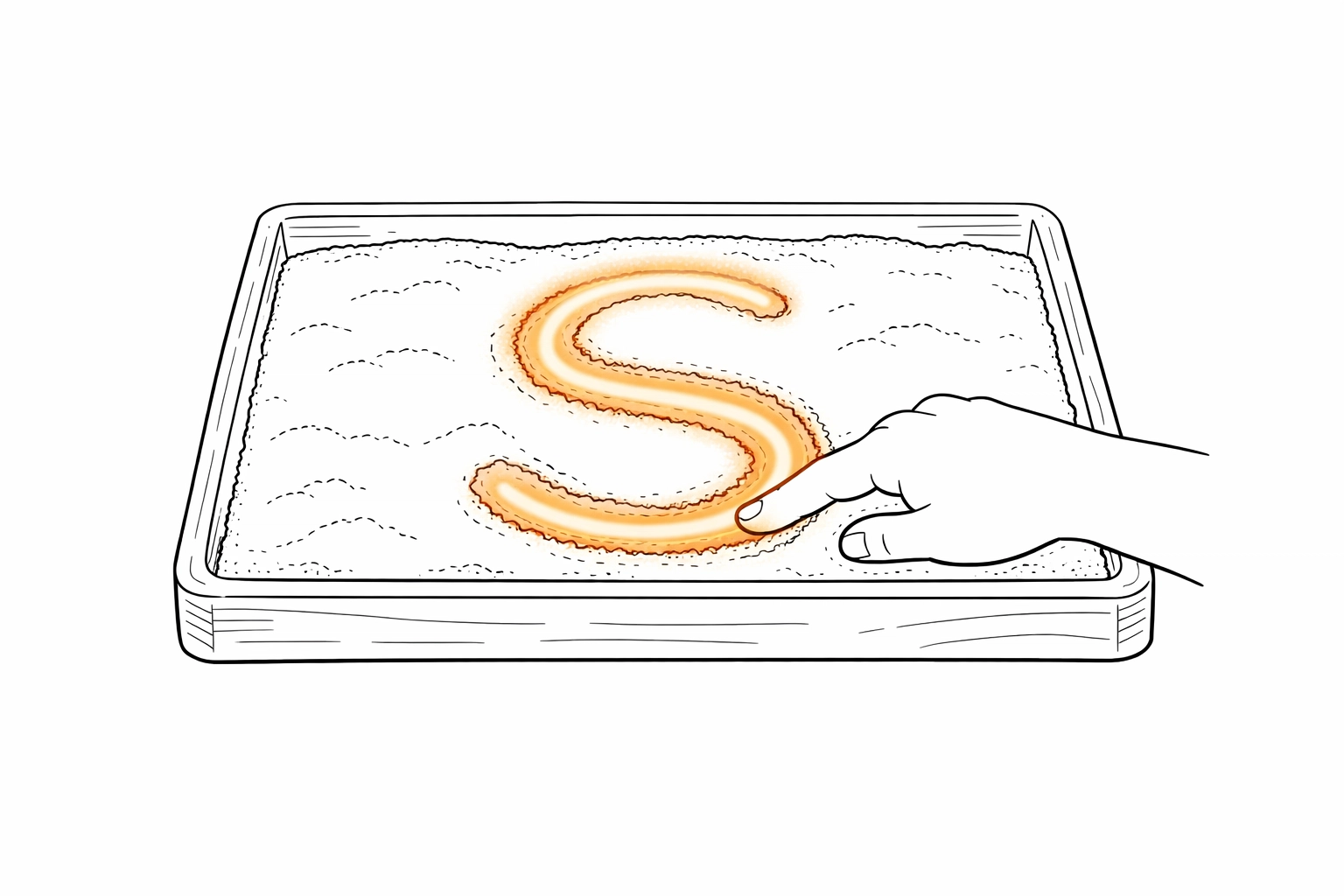 Multisensory Orton-Gillingham training showing a child tracing letters in sand to improve reading.