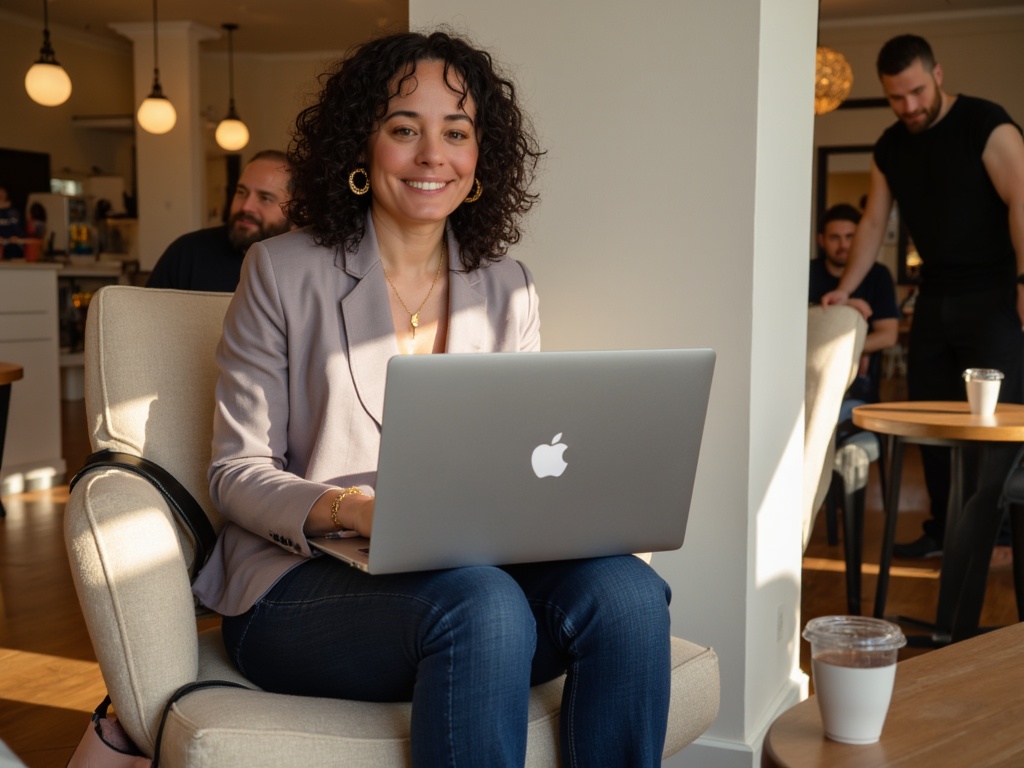 A professional woman works remotely, symbolizing Legacy Gurus' accessible services