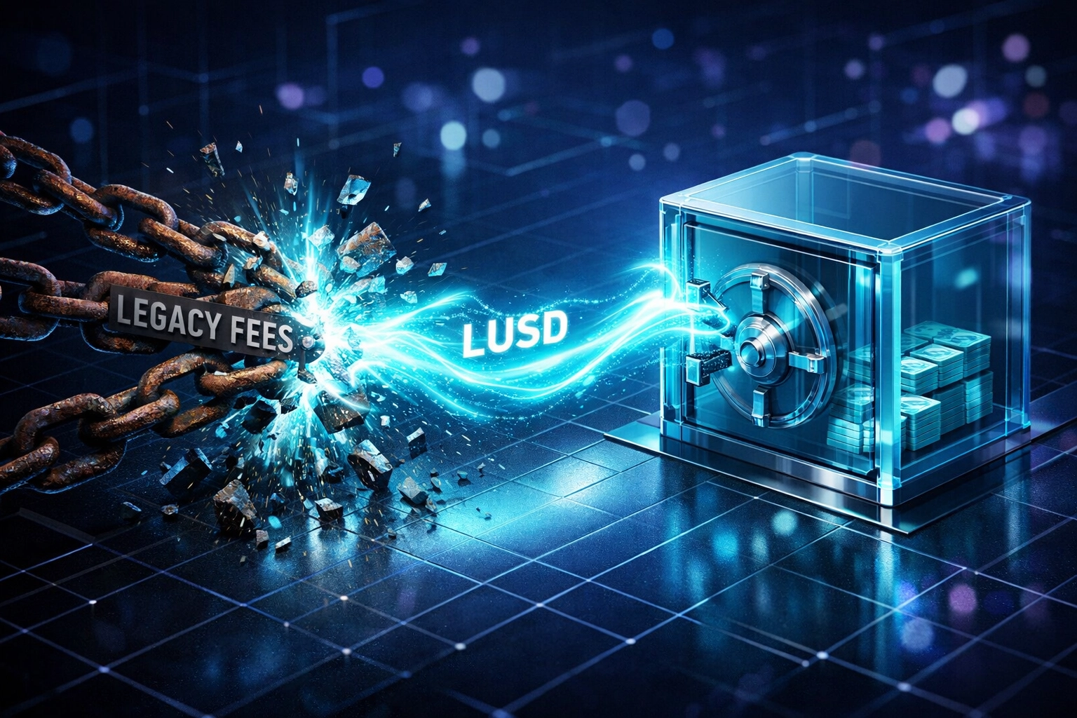 LUSD gas-only transfers shattering high merchant fees for faster, cheaper Web3 blockchain payments.