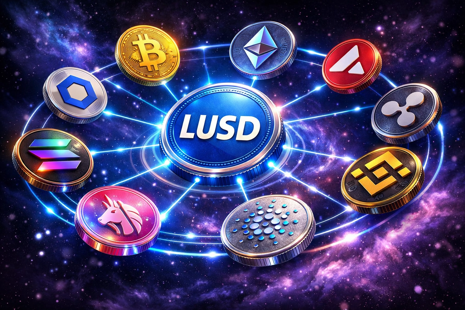 LUSD stablecoin connected to Bitcoin, Ethereum and cryptocurrencies showing instant swap capability