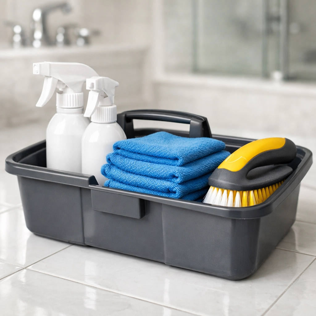 Professional-grade supplies used for weekly vs bi-weekly house cleaning Westborough in a luxury home.