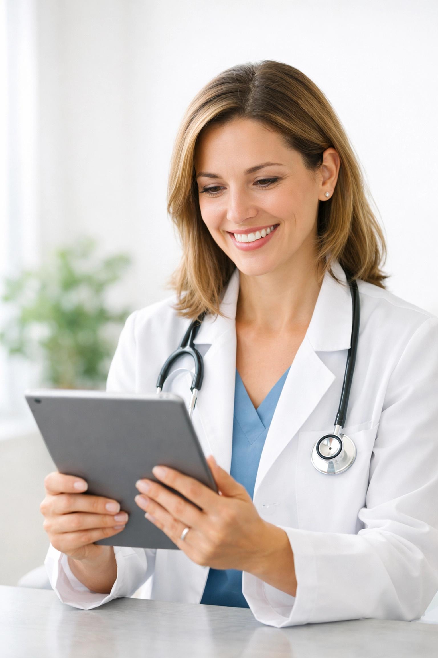 A professional medical weight loss provider in Massachusetts conducting a consultation on a tablet.