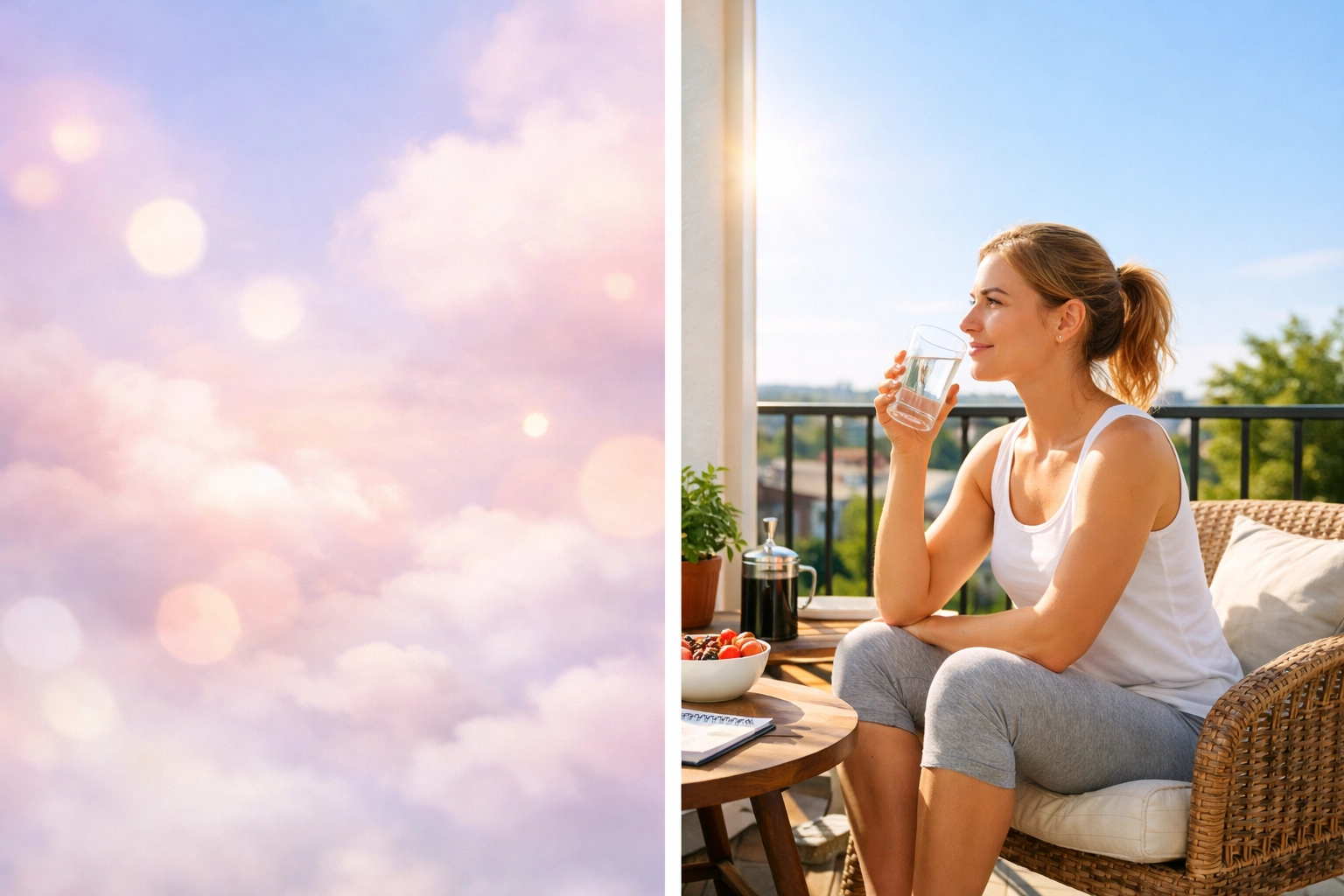 Split image comparing vague wellness ideas with a clear, focused healthy morning routine.