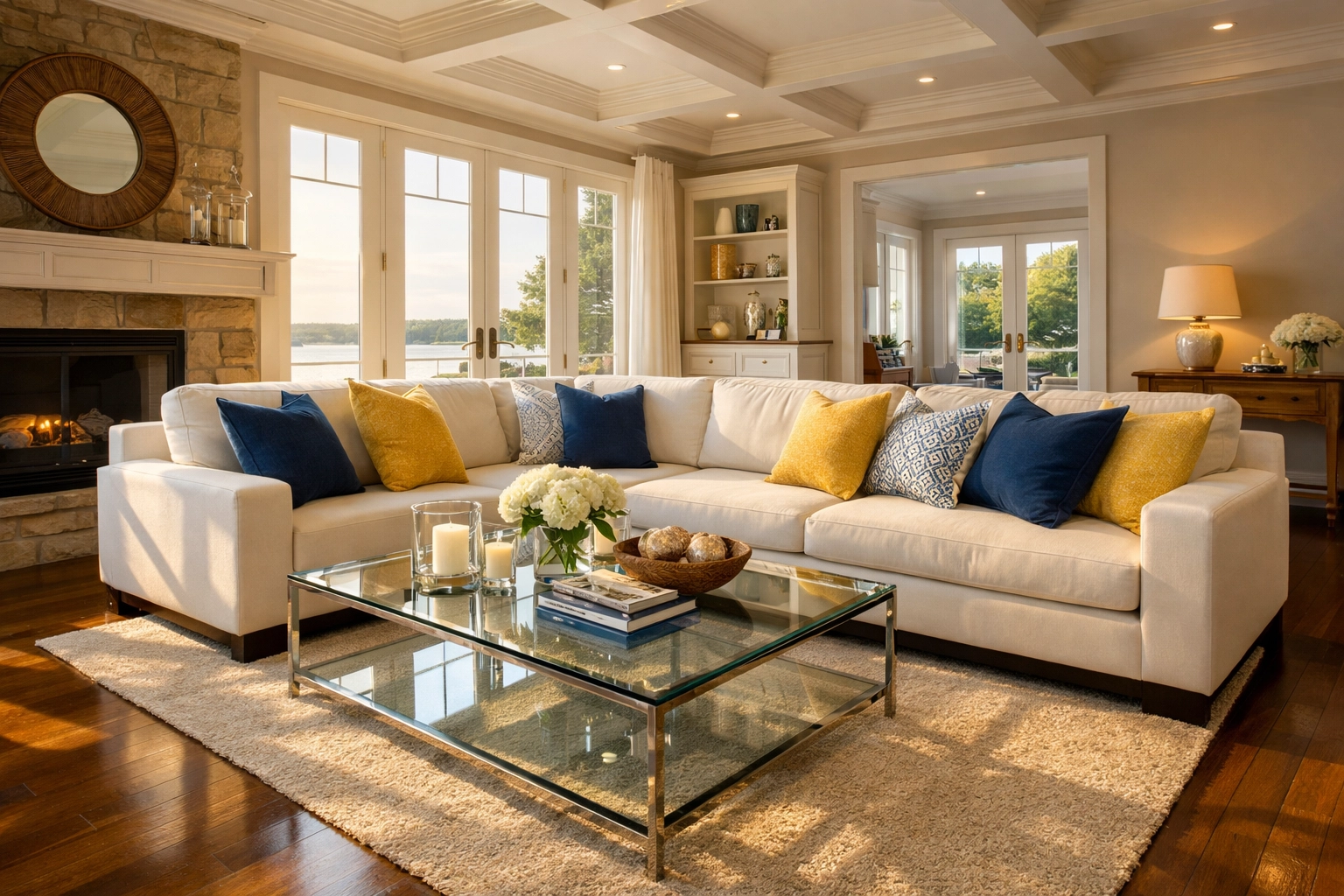 Sunlit and spotless modern Groton living room perfectly maintained by local residential cleaners.