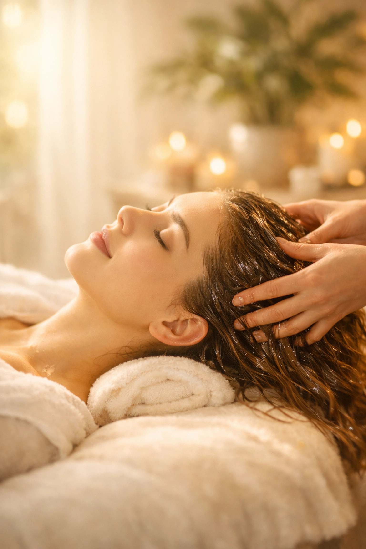 Relaxing head spa treatment in Scarborough with nourishing scalp oils