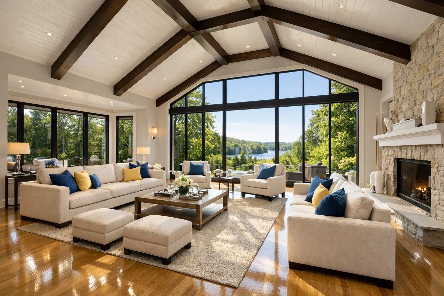 Luxury residential cleaning in Sherborn for large estates with pristine views of Farm Pond.