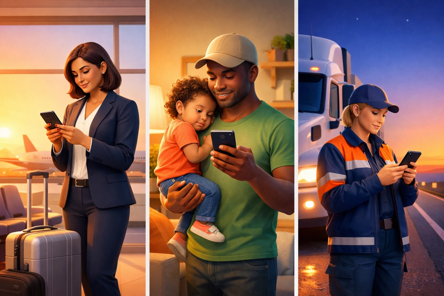 Busy professionals chat with doctor online from airport, home, and on the road 24/7