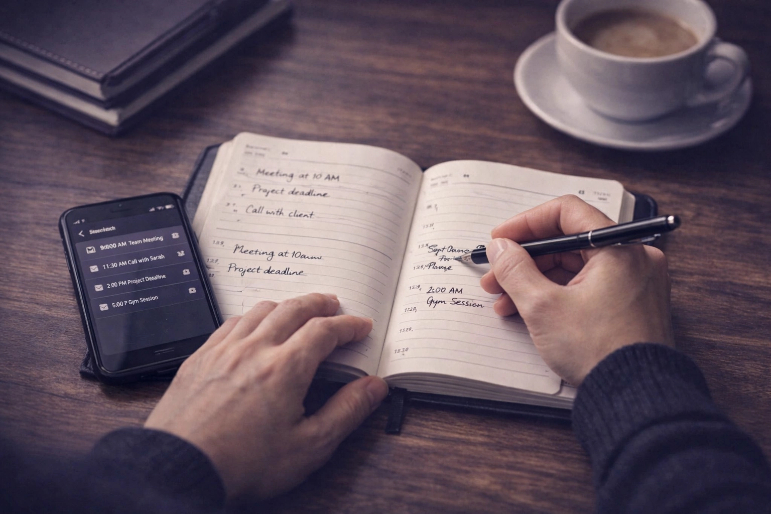 Person organizing court dates and bail responsibilities in planner after jail release