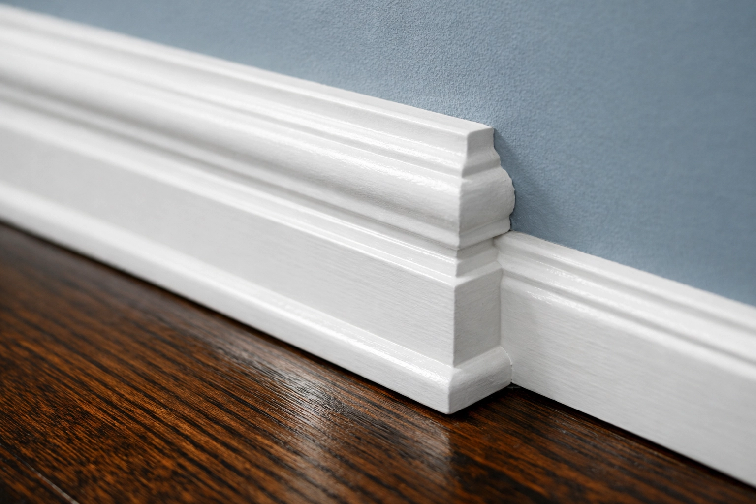 Detail-oriented move-out cleaning Worcester MA showing pristine white baseboards and polished hardwood floors.