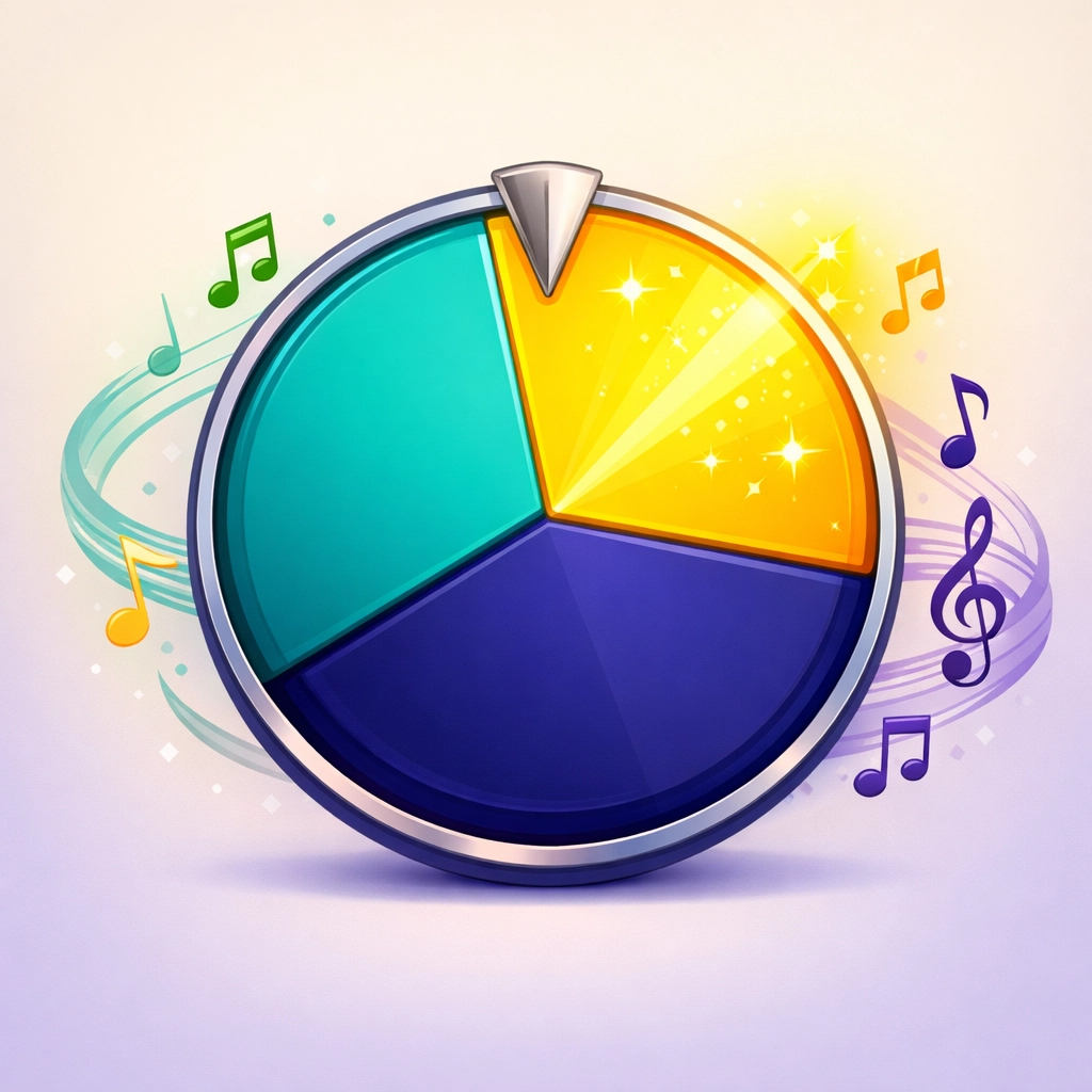 Circular tempo wheel showing fast, midtempo, and slow worship song categories with musical notes
