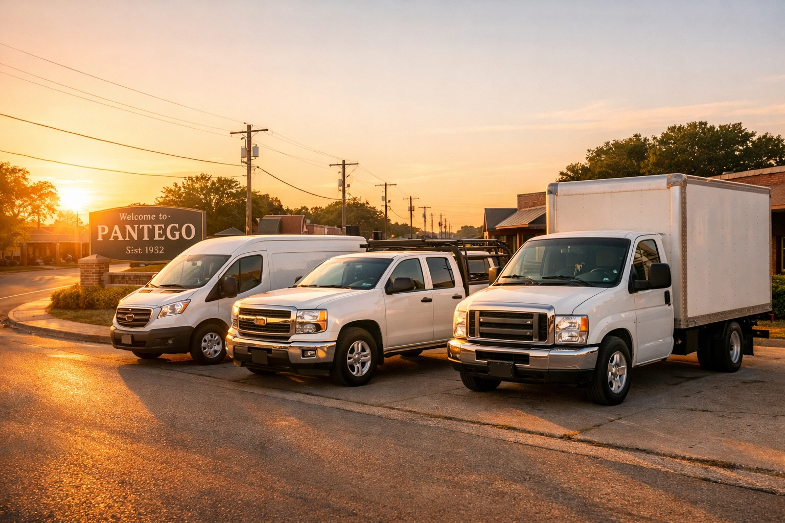 A row of well-maintained business fleet vehicles in Pantego after professional maintenance and inspections.