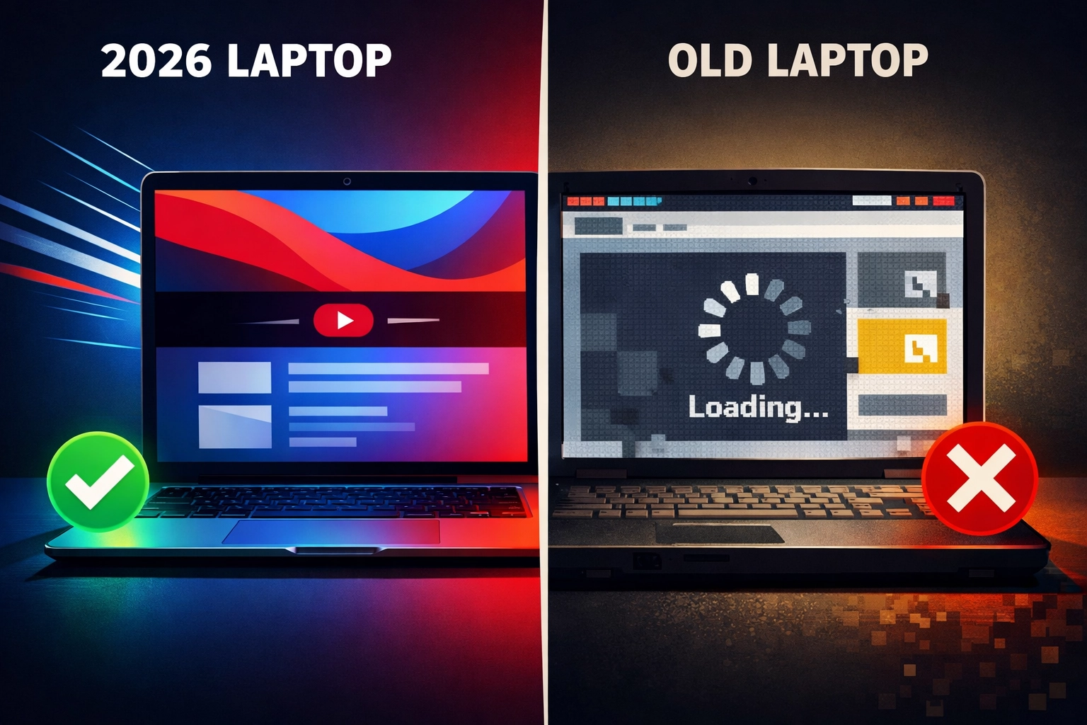 Comparison of fast modern website design versus slow outdated website affecting page speed