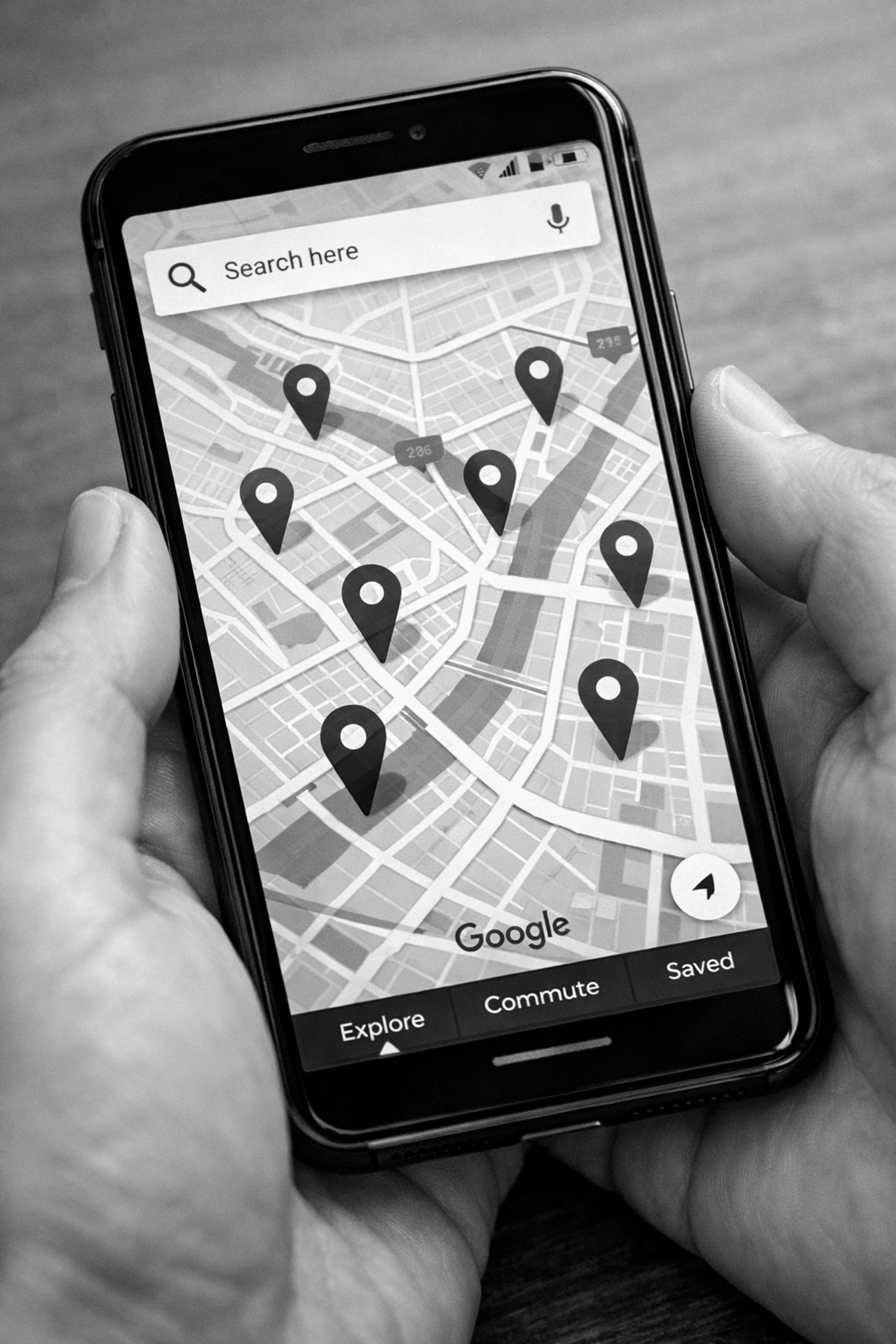 Google Maps showing physical therapy clinic locations on smartphone screen