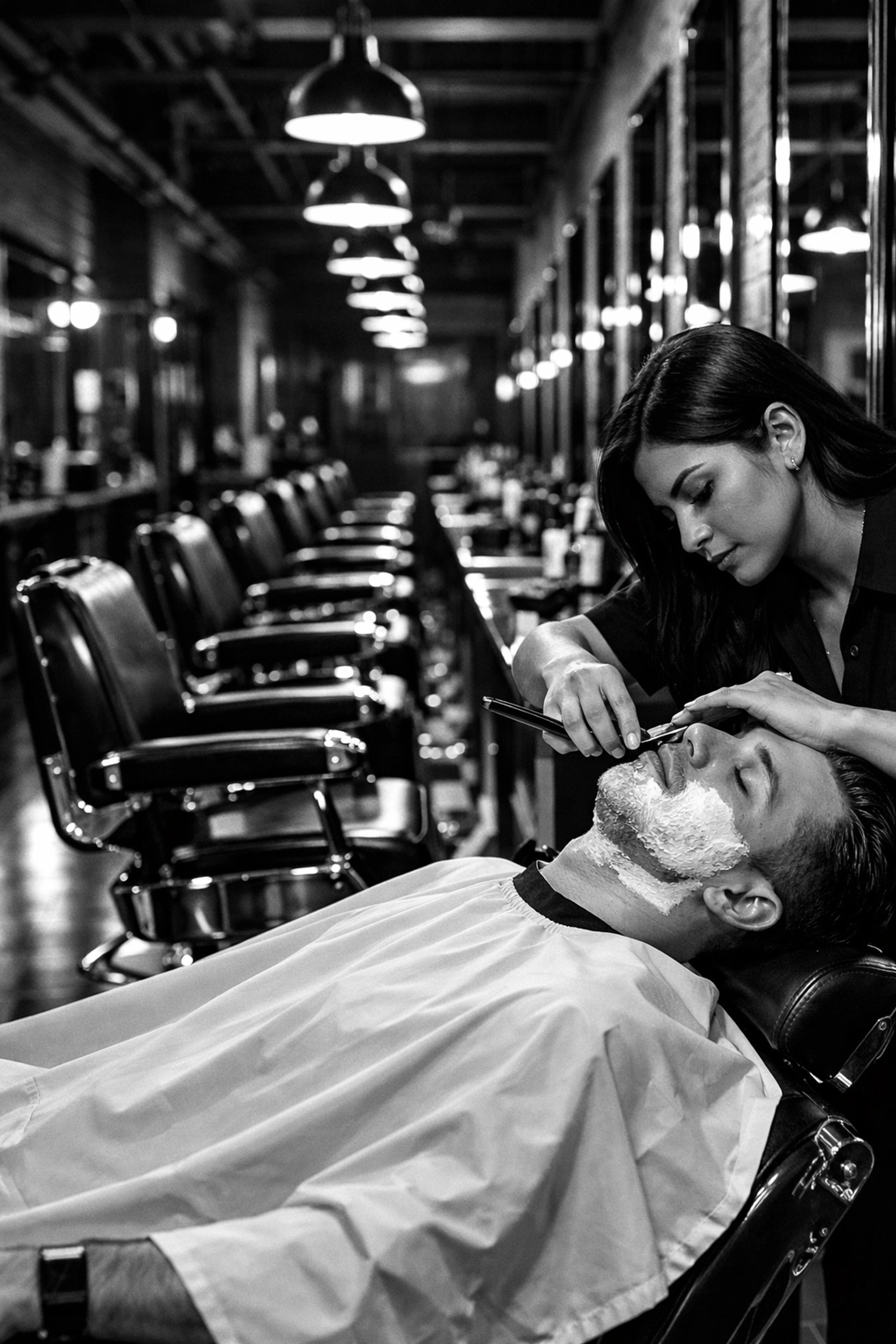 Straight razor shave service in a professional clinic floor setting at barber shop Middletown Ohio.