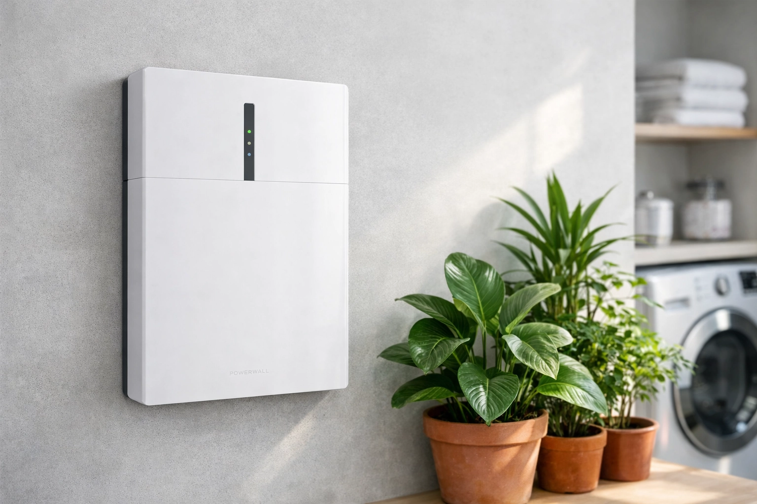 Home battery storage unit mounted in a modern utility room for Bournemouth solar panels