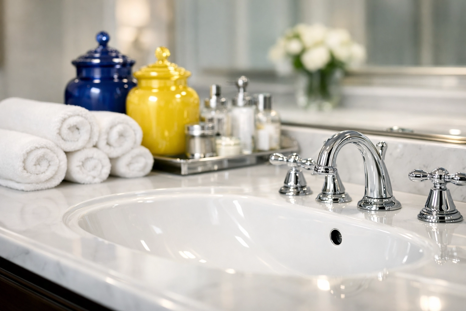 Sparkling clean bathroom vanity in a Littleton home after a professional house cleaning service
