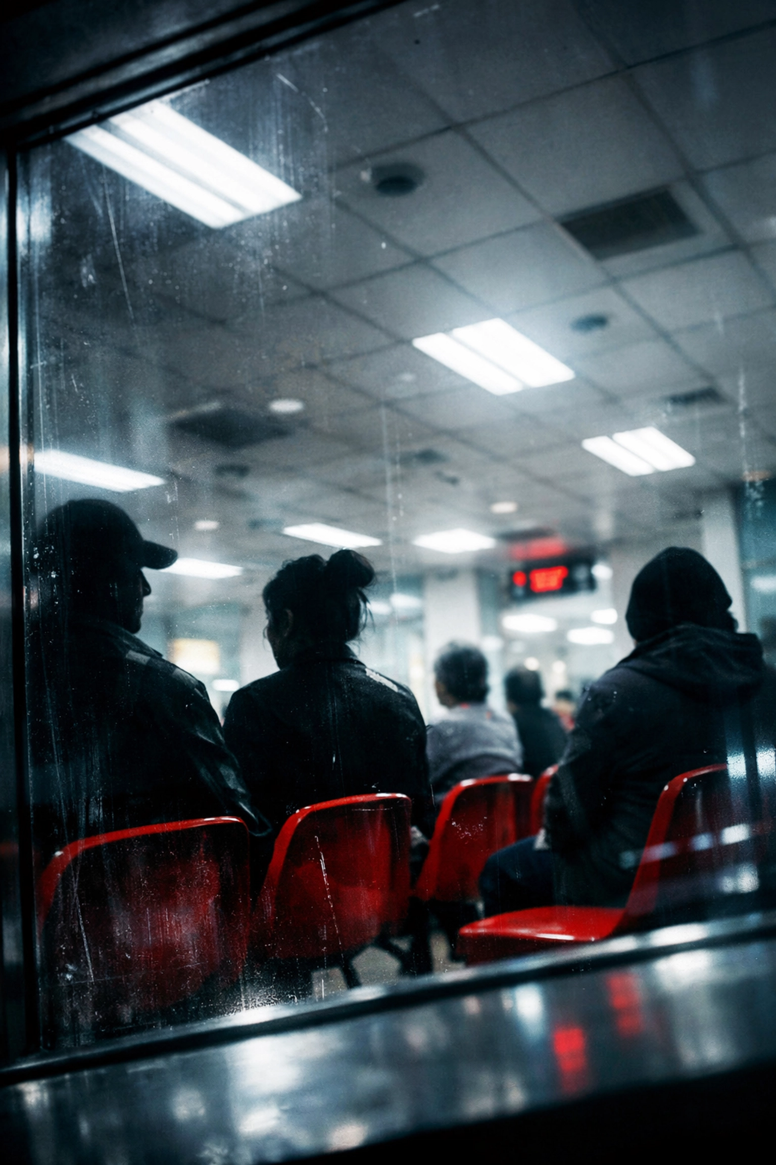 Silhouettes of patients in a crowded hospital waiting room, illustrating the impact of healthcare staffing shortages.