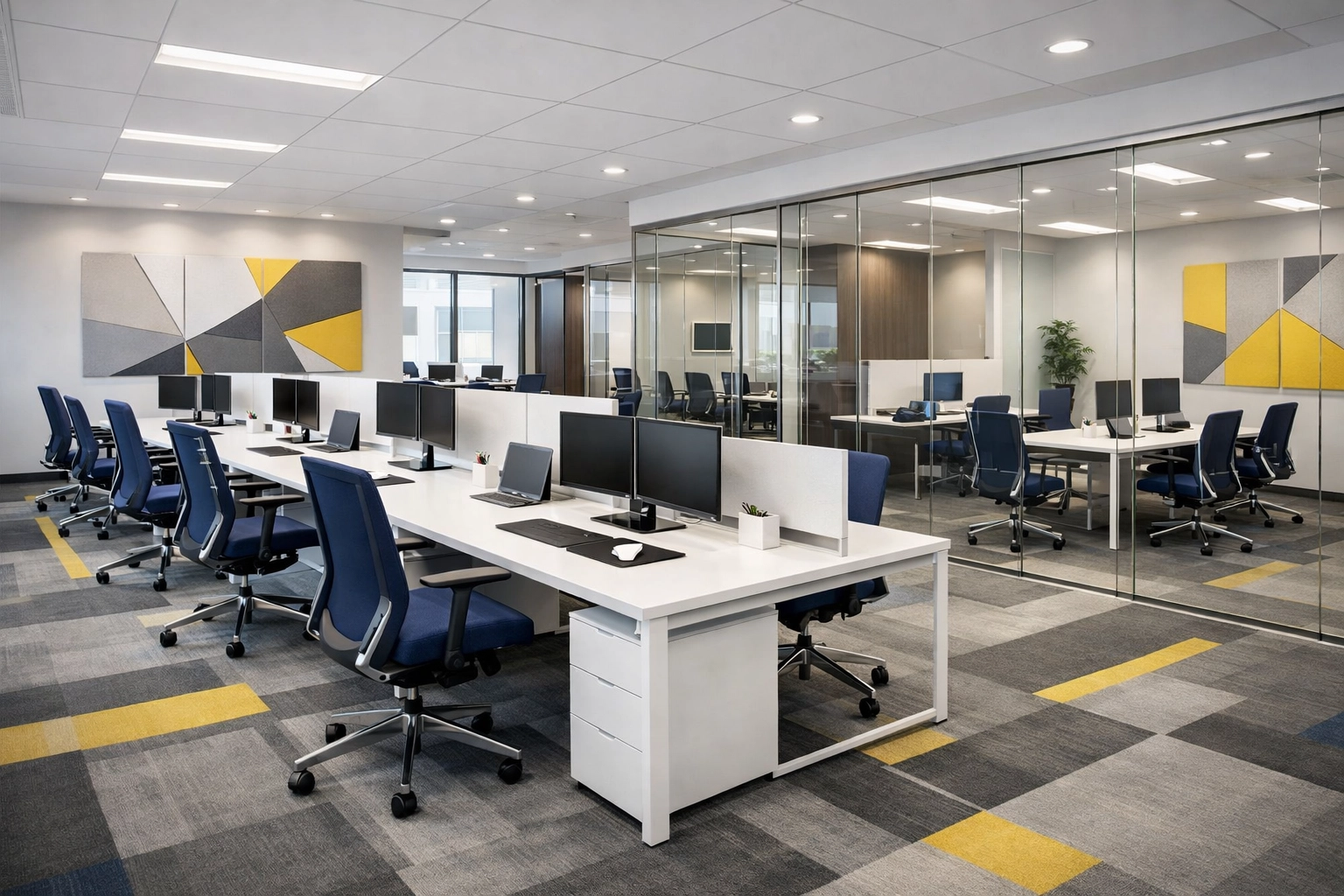 Immaculate Westford office workspace with modern desks, demonstrating professional weekly house cleaning Westford standards.