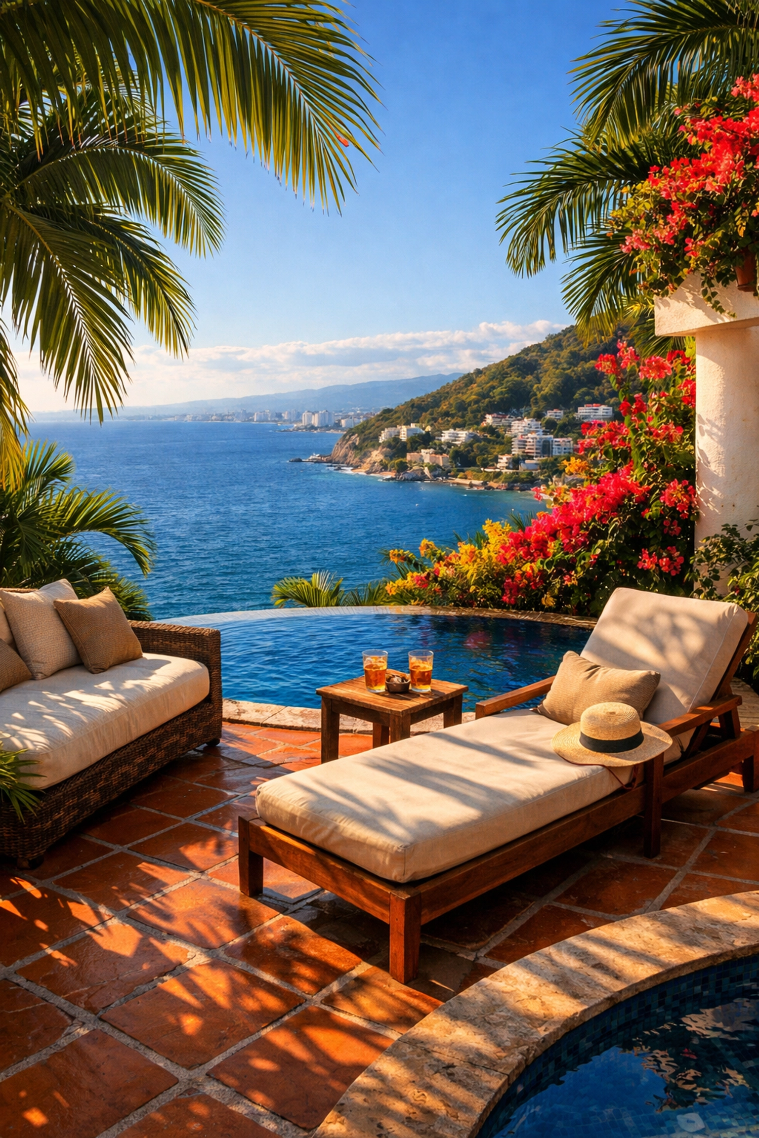 Private terrace with ocean views at Amapas vacation rental Puerto Vallarta