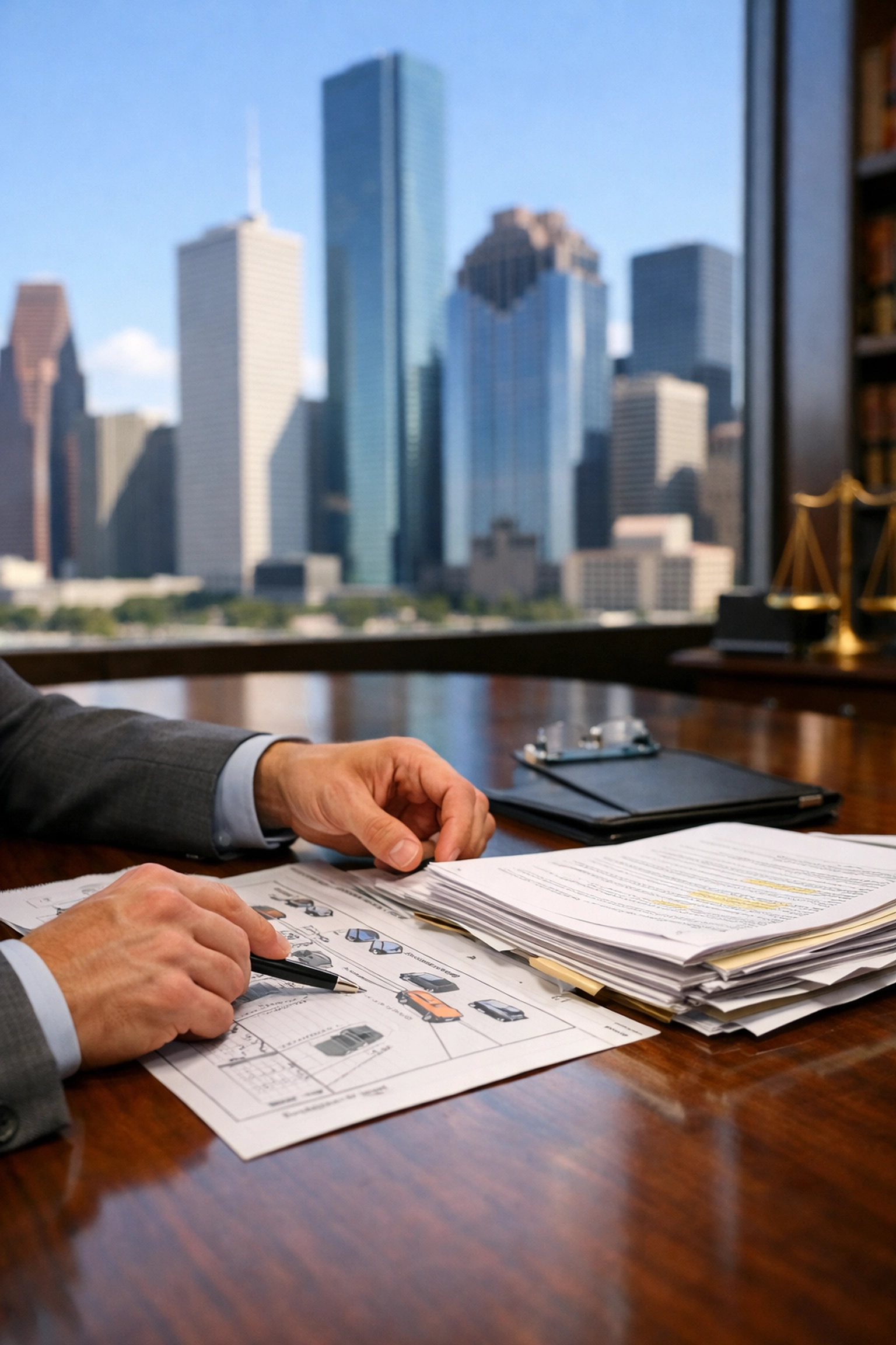 Houston attorney reviewing evidence to protect client recovery under Texas modified comparative negligence law.