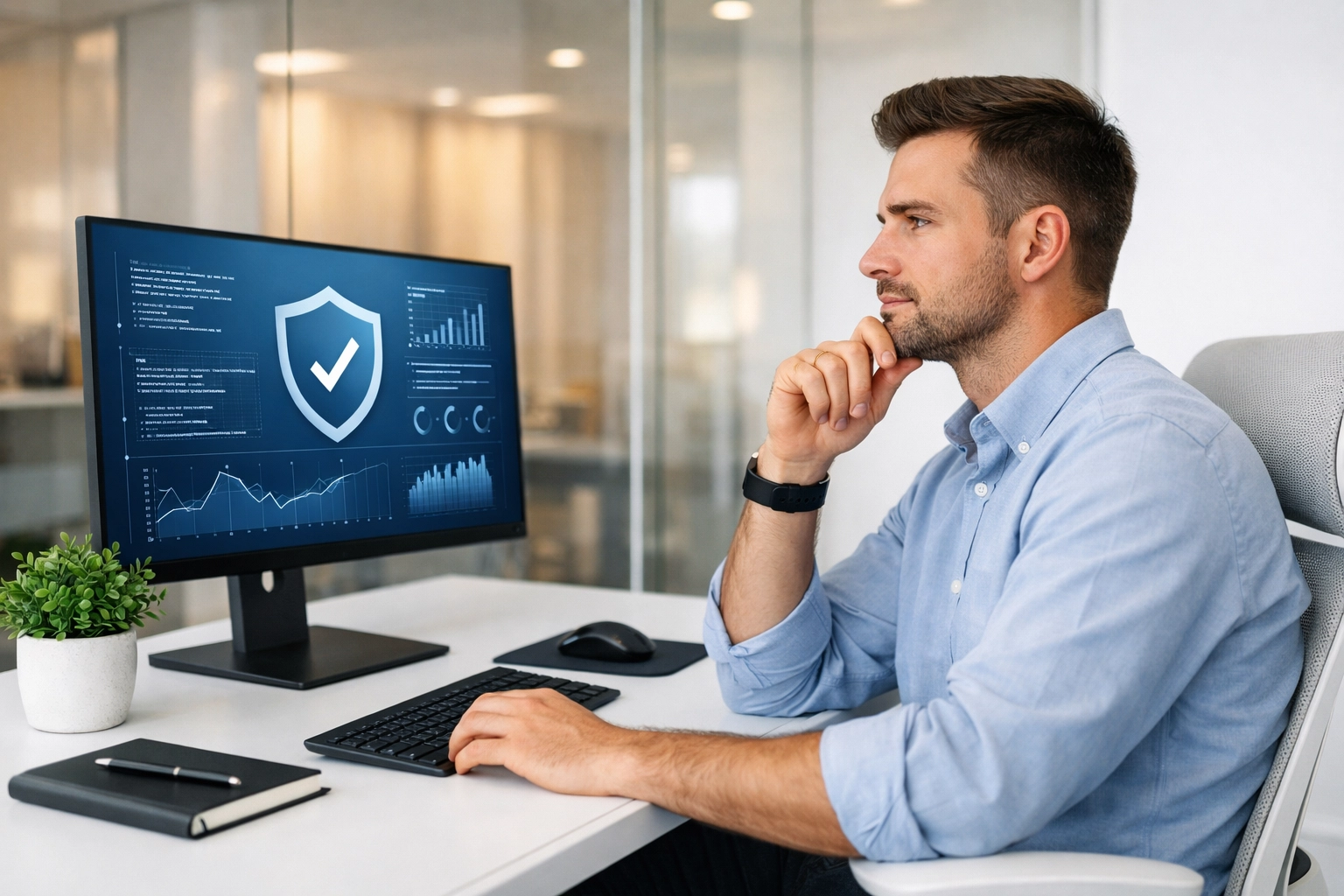 ServiceNow administrator managing DORA compliance and ITOM workflows at a professional workstation.