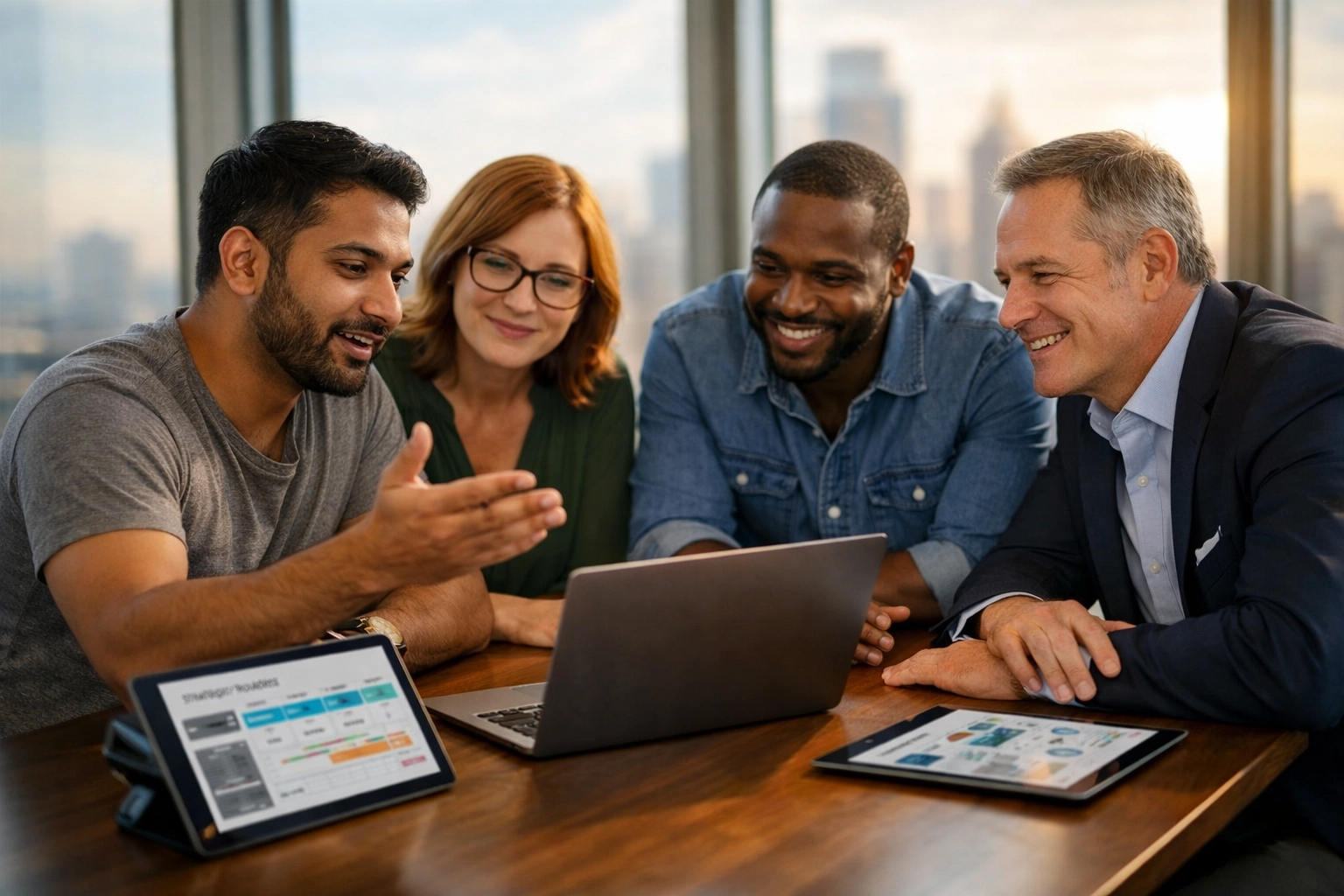 ServiceNow implementation partner team collaborating on ITOM and ITAM strategy in a modern office.