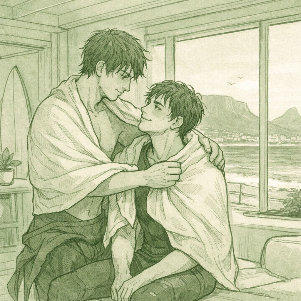 Intimate moment after surfing in Cape Town beach house - MM romance story